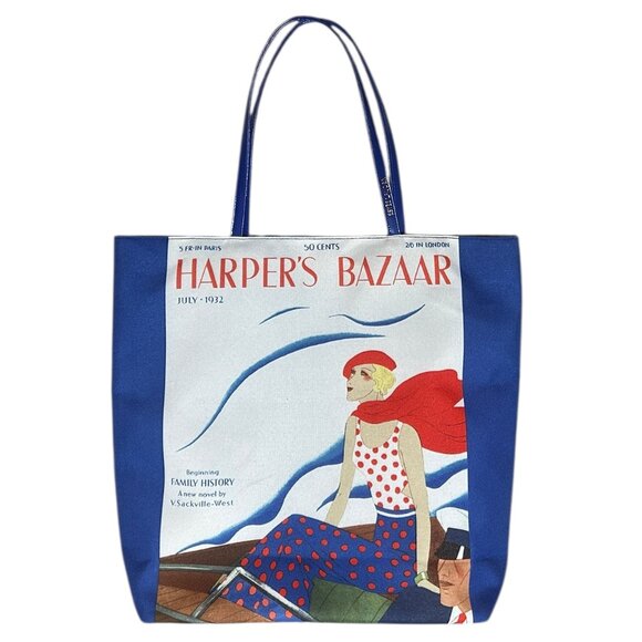 Vintage Estée Lauder Harper’s Bazaar 1932 Tote Bag Blue White Macy’s Edition - Picture 1 of 6